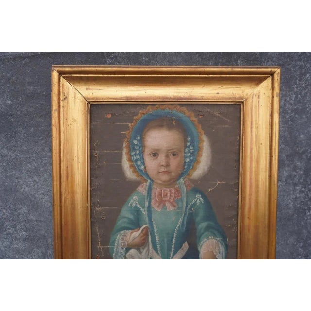 Portrait of a Little Girl 1850-1860 Oil on Mounted Canvas, Framed For Sale - Image 4 of 5