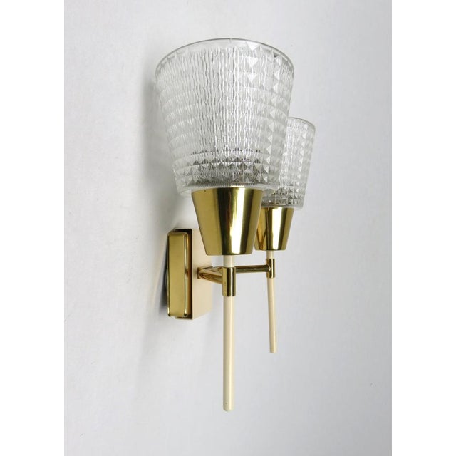 Wall Lights Torches, 50s, Brass, Beige, Glass, 2 Set, 1950s, Set of 2 For Sale - Image 4 of 18