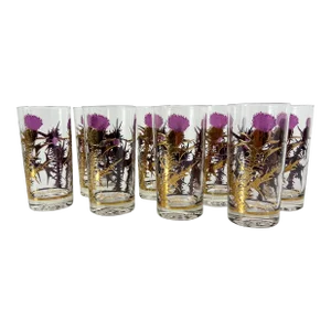 Mid Century 22k Gold Thistle Highball Glassware Set by Gregory Duncan - Set of 8