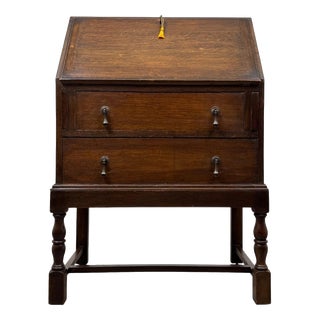 Antique Early 20th Century Edwardian Oak Bureau For Sale