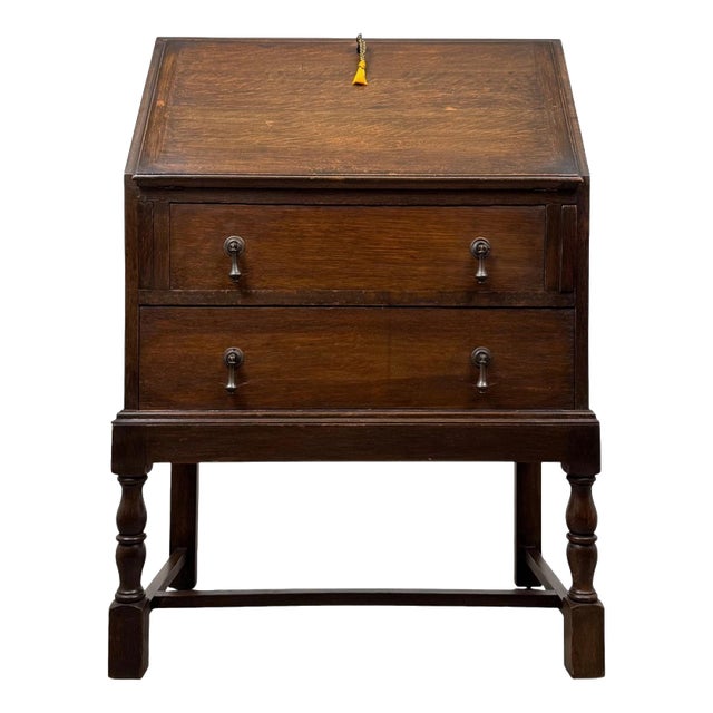 Antique Early 20th Century Edwardian Oak Bureau For Sale