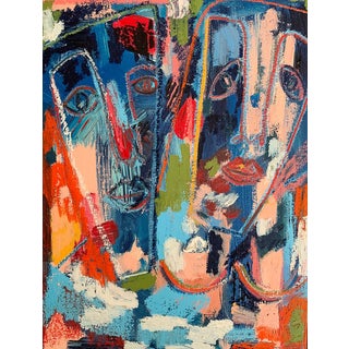 "Just Us" Contemporary Abstract Portrait Mixed-Media Painting by Monica Shulman For Sale