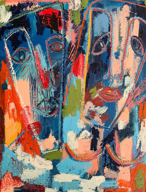 "Just Us" Contemporary Abstract Portrait Mixed-Media Painting by Monica Shulman