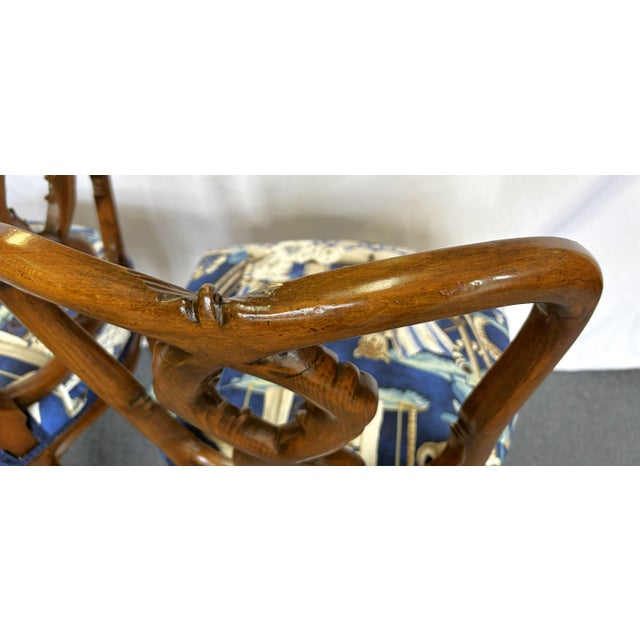 Vintage Pretzel Back Wood Chairs With New Statement Upholstery- A Pair For Sale - Image 18 of 18