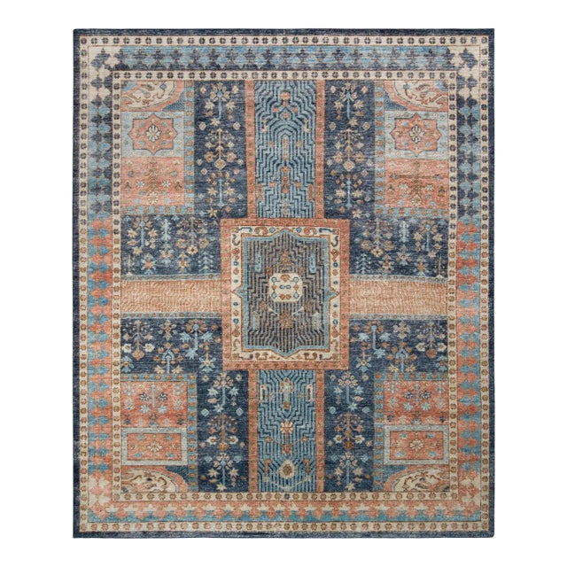 Rug & Kilim’s Boulevard Rug in Blue and Rust , 9x12 For Sale