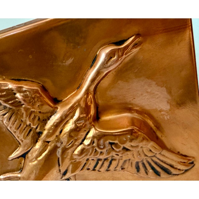 Copper Arts & Crafts High Relief Vintage Copper Wrapped Flying Duck Bookends, Bruce Fox Style- A Pair For Sale - Image 8 of 12