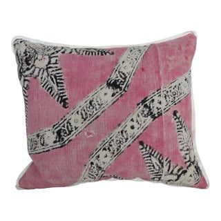 Vintage Pink and Black Hand Blocked Bolster Decorative Pillow For Sale