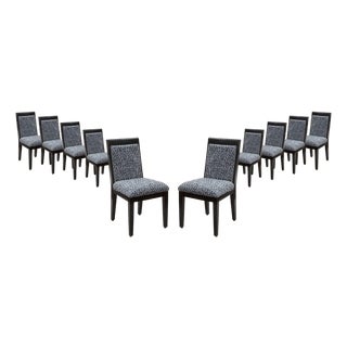 Barbara Barry for Baker Set of 10 Lacquered Black & White Fabric Dining Chairs For Sale