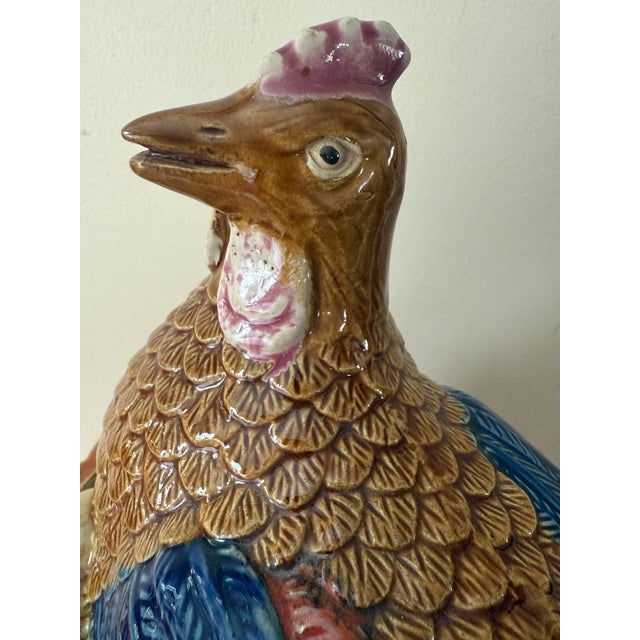 Brown Large Vintage Majolica Hen on Nest Tureen For Sale - Image 8 of 13