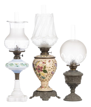 Oil Table Lamps in Opaline Glass, 19th Century, Set of 3