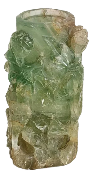 Hand Carved Chinese Fluorite/Green Quartz Lamp Base