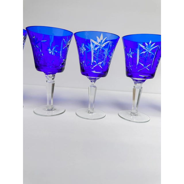 Glass Cobalt Blue Cut to Clear Crystal Glasses- Set of 5 For Sale - Image 7 of 11