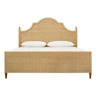 Matthew Izzo Home Chamberlain Rattan King Bed Frame With Arched Headboard, Side Rails and Footboard For Sale
