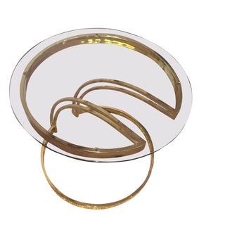 Milo Baughman-Style Brass & Glass Side Table For Sale