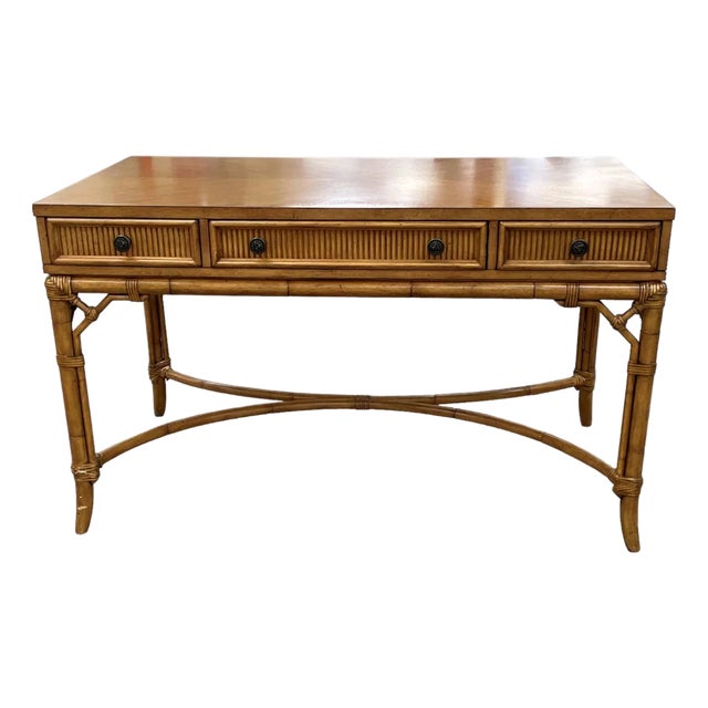 Late 20th Century Tommy Bahama Faux Bamboo & Rattan Beach House Desk For Sale