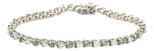 Late 20th Century Emerald and Diamond 14k White Gold Tennis Bracelet