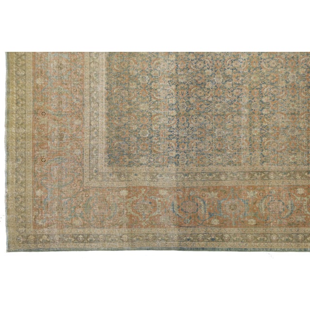 Textile 1900s Antique Persian Tabriz Wool Rug Handmade in Blue With Allover Pattern For Sale - Image 7 of 11