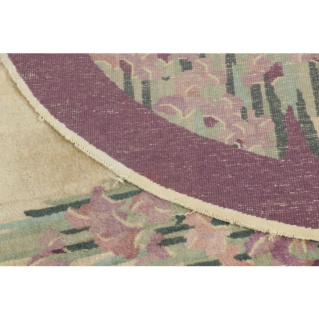 Textile Antique Chinese Art Deco Oval Rug With Rising Irises and Lilac Border For Sale - Image 7 of 7