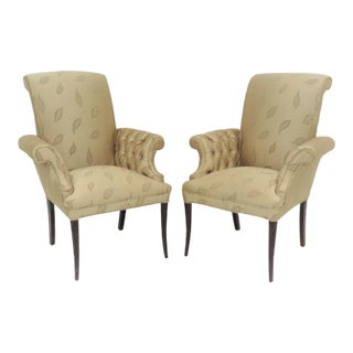 French Style Tufed Fireside Chairs - Pair For Sale