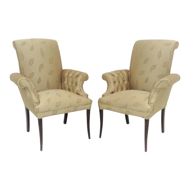 French Style Tufed Fireside Chairs - Pair For Sale