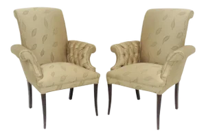 French Style Tufed Fireside Chairs - Pair