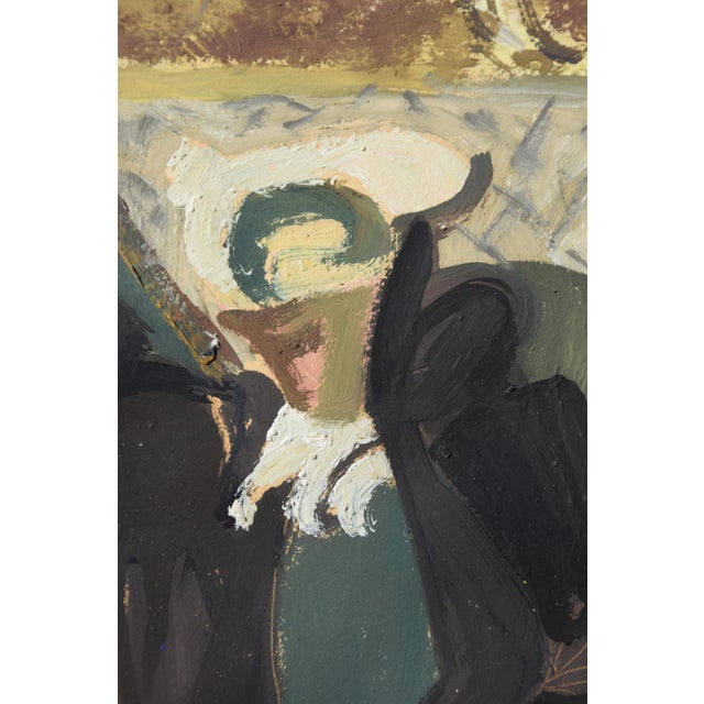 Walter Becker, Women in a Train Compartment, Verso: Portrait of a Woman, 1946, Gouache and Oil on Handmade Paper For Sale - Image 9 of 15