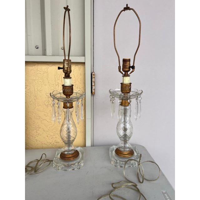 Glass Vintage Pair of Crystal Lamps-2 For Sale - Image 7 of 7