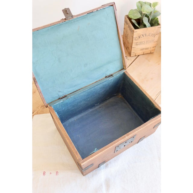 Brown Small Antique Wooden Chest with Metal Fittings, 1930s For Sale - Image 8 of 10