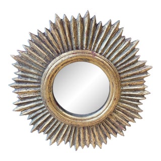 Mid 20th Century Small Scale Italian Wooden Sunburst Mirror - 11"d For Sale