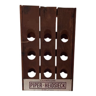 Vintage French Piper-Heidsieck Champagne 9-Bottle Wooden Riddling Display Rack, Reims For Sale