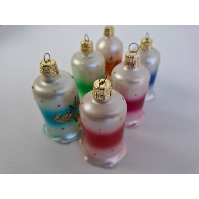 Glass Vintage Czechoslovakian Glass Christmas Bells, 1960, Set of 6 For Sale - Image 7 of 17