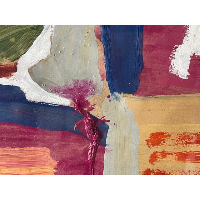 Contemporary abstract mixed media on brown paper original art painting by Mariana Shulga, framed.