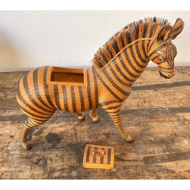 Camel Vintage Shanghai Handicrafts Zebra Basket For Sale - Image 8 of 12