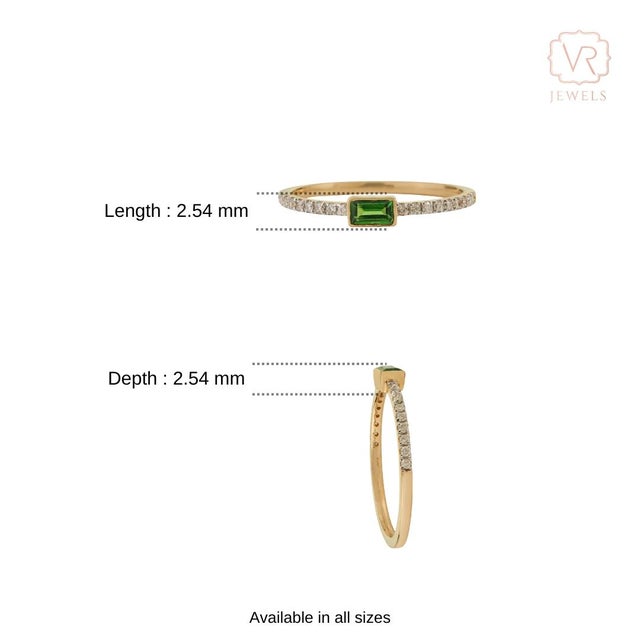 Minimalist Baguette-Cut Tsavorite & Diamond Pave Band Ring in 14k Yellow Gold Size 5.5 For Sale - Image 11 of 15