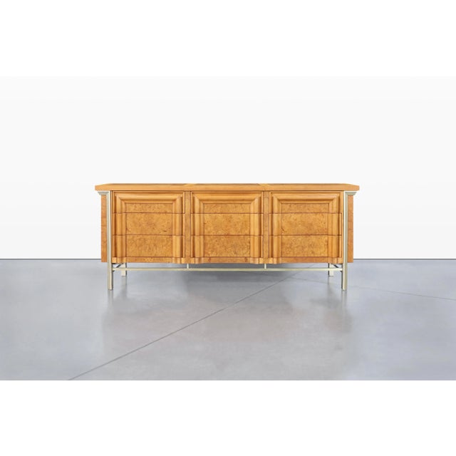 1960s Vintage Burl Wood and Brass Dresser by j.l. Metz For Sale - Image 9 of 13