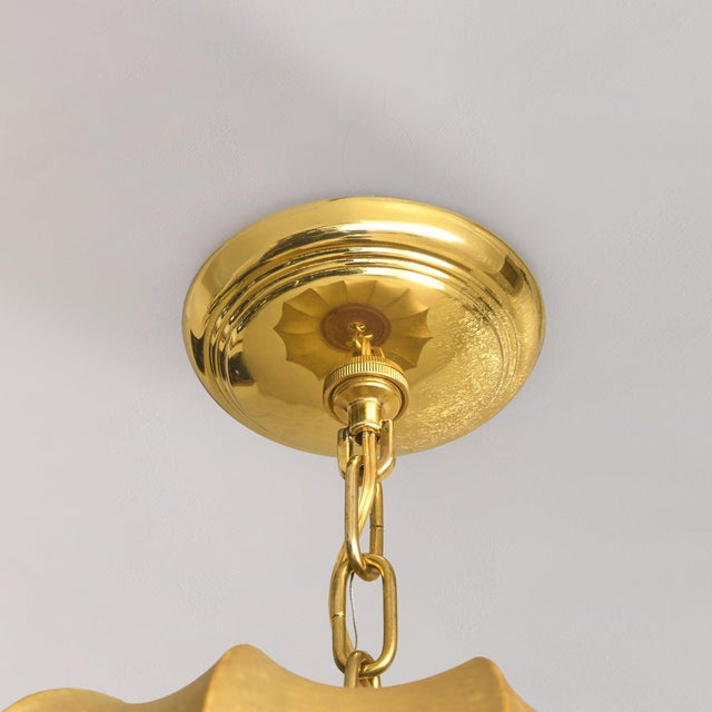 Italian Cocoon Pendant with Brass + Wood Detail, 1960s For Sale In Chicago - Image 6 of 11