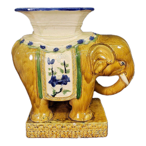 Glazed Figural Ceramic Chinese Royal Elephant Garden Stools - A Pair