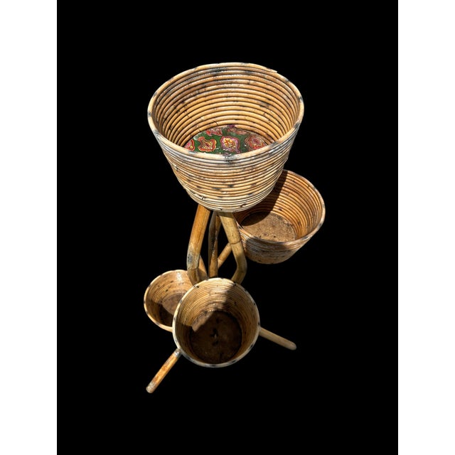 Wood Rattan Plant Stand, 1950s For Sale - Image 7 of 8