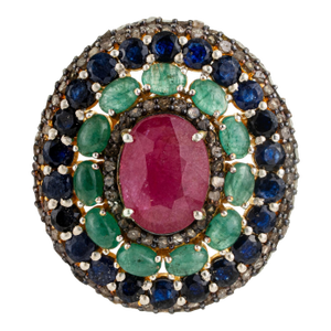 925 Solid Silver Emerald, Ruby, Sapphire Statement Pendant Necklace