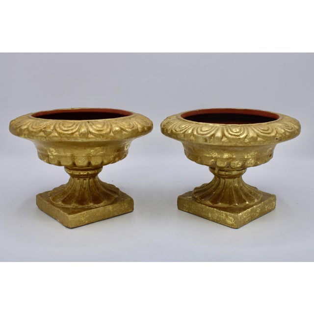 Gold Mid Century Italian Gold Leaf Gilt Terra Cotta Urns For Sale - Image 8 of 12