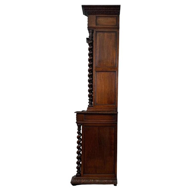 19th Century Antique English Renaissance Revival Oak Bookcase For Sale - Image 13 of 14