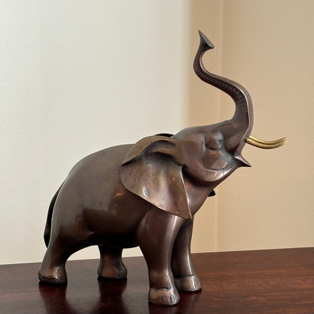 Mid 20th Century Large Mid-20th Century Brass Elephant Sculpture W/ Bronze Patinated Finish For Sale - Image 5 of 11