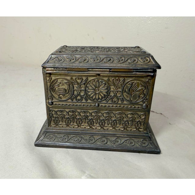 Bronze Antique Ornate Eastlake Bronze Patinated Metal Cigarette Dispenser Box Jar For Sale - Image 8 of 13
