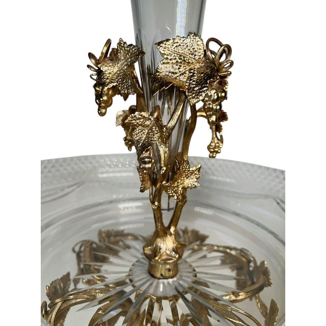 French 19th Century Gilded French Crystal Epergne For Sale - Image 3 of 7
