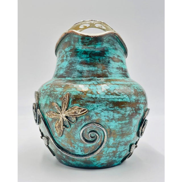 1980s Emilia Castillo Silver Plated Water Pitcher With Butterflies & Verdigris Patina For Sale - Image 9 of 18