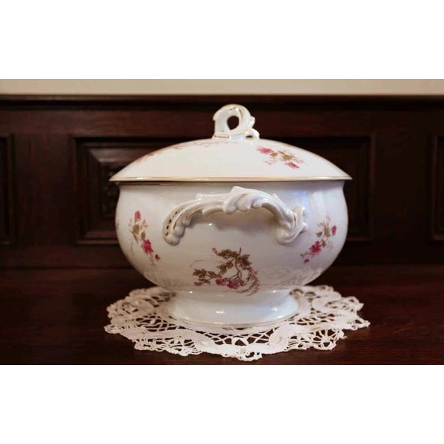 Hand-painted porcelain soup bowl. France. Excellent condition. Dimensions: H: 22.5cm W: 31cm D: 26cm