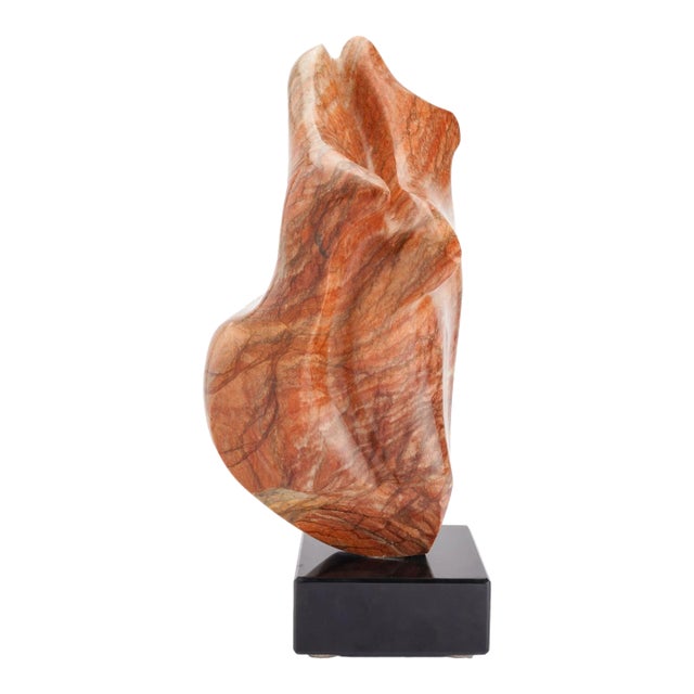 Abstract Sculpture in Rouge Marble Mounted on a Belgium Black Marble Base For Sale