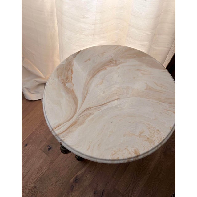 Pair of Vintage Rococo Revival Gilt Side Tables With Faux Marble Tops For Sale In San Diego - Image 6 of 8