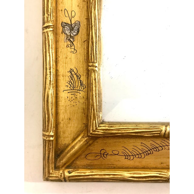 Mid 20th Century Vintage Chinoiserie Rectangular Faux Bamboo Gilt La Barge Style Wall Mirror, Miniature Hand Painted Figures & Landscapes For Sale - Image 5 of 8
