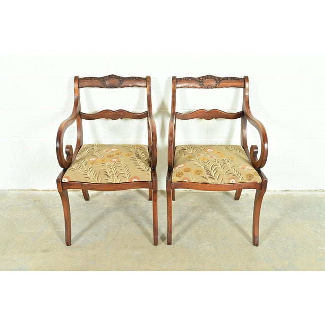 English Kindel Furniture Style Regency Carved Solid Mahogany Armchairs, Pair For Sale - Image 3 of 14